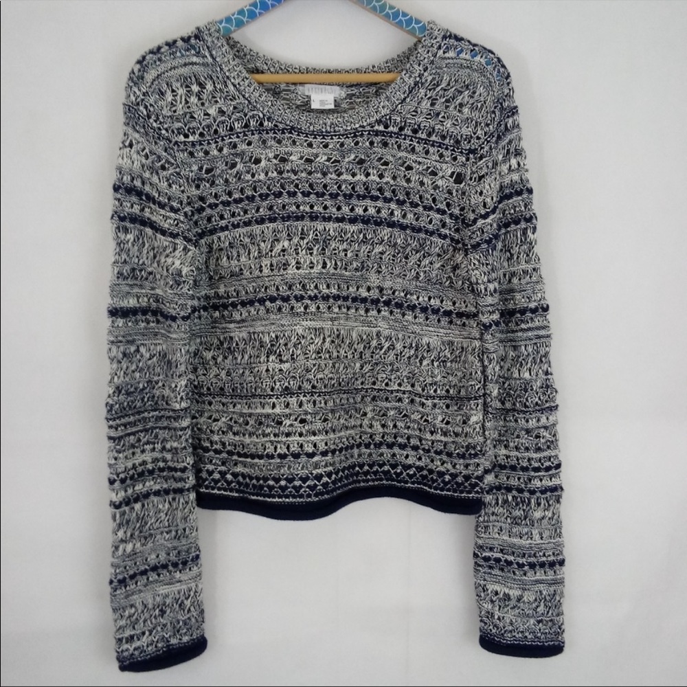 Cooperative Navy White Marled Crop Sweater L